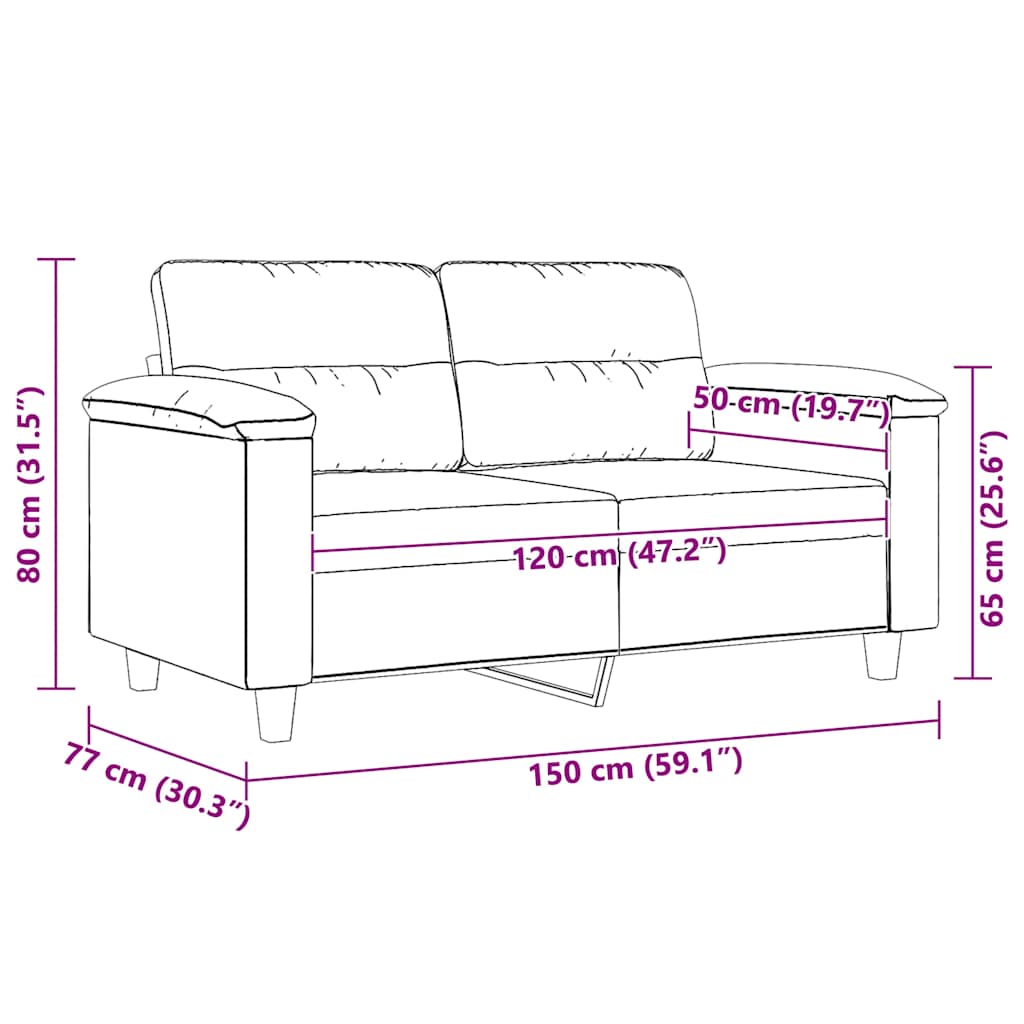 Divano a 2 Posti Tortora 120 cm in Tessuto Microfibra