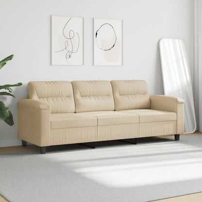 Divano a 3 Posti Crema 180 cm in Tessuto Microfibra