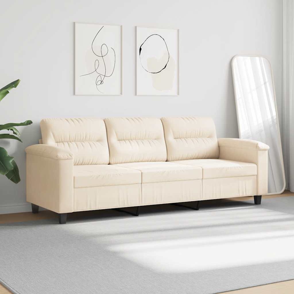 Divano a 3 Posti Beige 180 cm in Tessuto Microfibra | homemem39