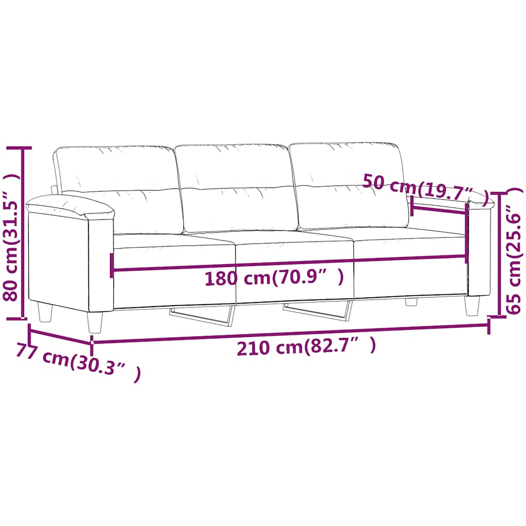 Divano a 3 Posti Beige 180 cm in Tessuto Microfibra | homemem39