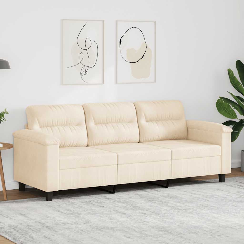 Divano a 3 Posti Beige 180 cm in Tessuto Microfibra | homemem39