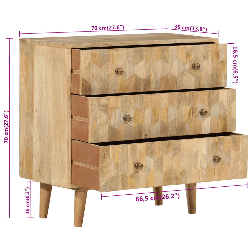 Cassettiera 70x35x70 cm in Legno Massello di Mango - homemem39