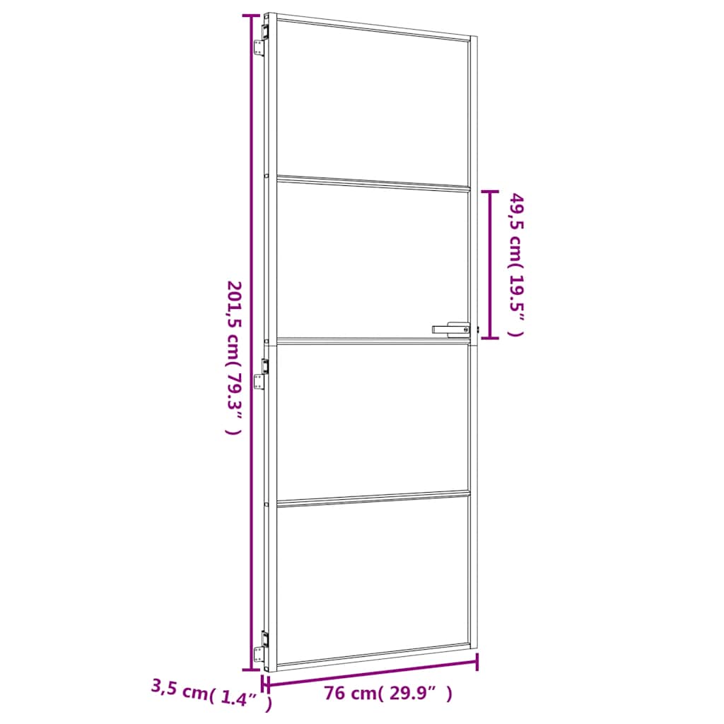 Porta Interni Sottile Oro 76x201,5cm Vetro Temperato Alluminio | homemem39