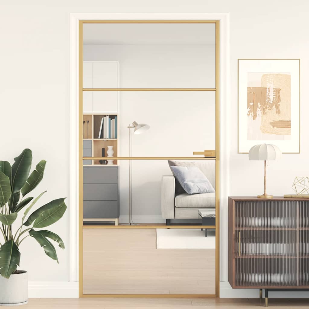 Porta Interni Sottile Oro 102,5x201,5 Vetro Temperato Alluminio | homemem39