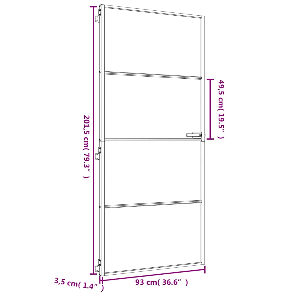 Porta Interni Sottile Oro 93x201,5cm Vetro Temperato Alluminio | homemem39