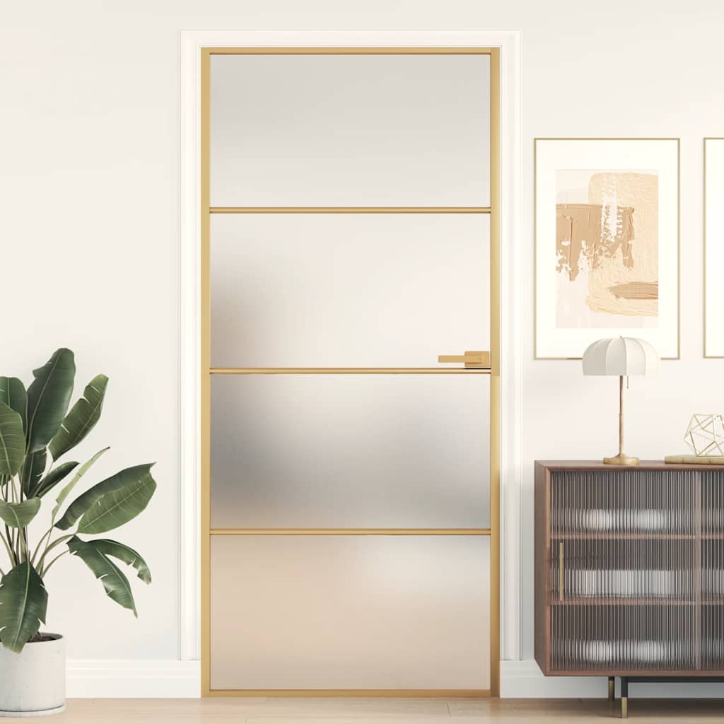 Porta Interni Sottile Oro 93x201,5cm Vetro Temperato Alluminio | homemem39