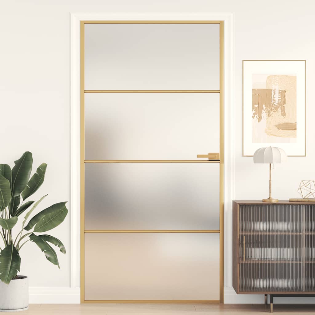 Porta Interni Sottile Oro 102,5x201,5 Vetro Temperato Alluminio | homemem39