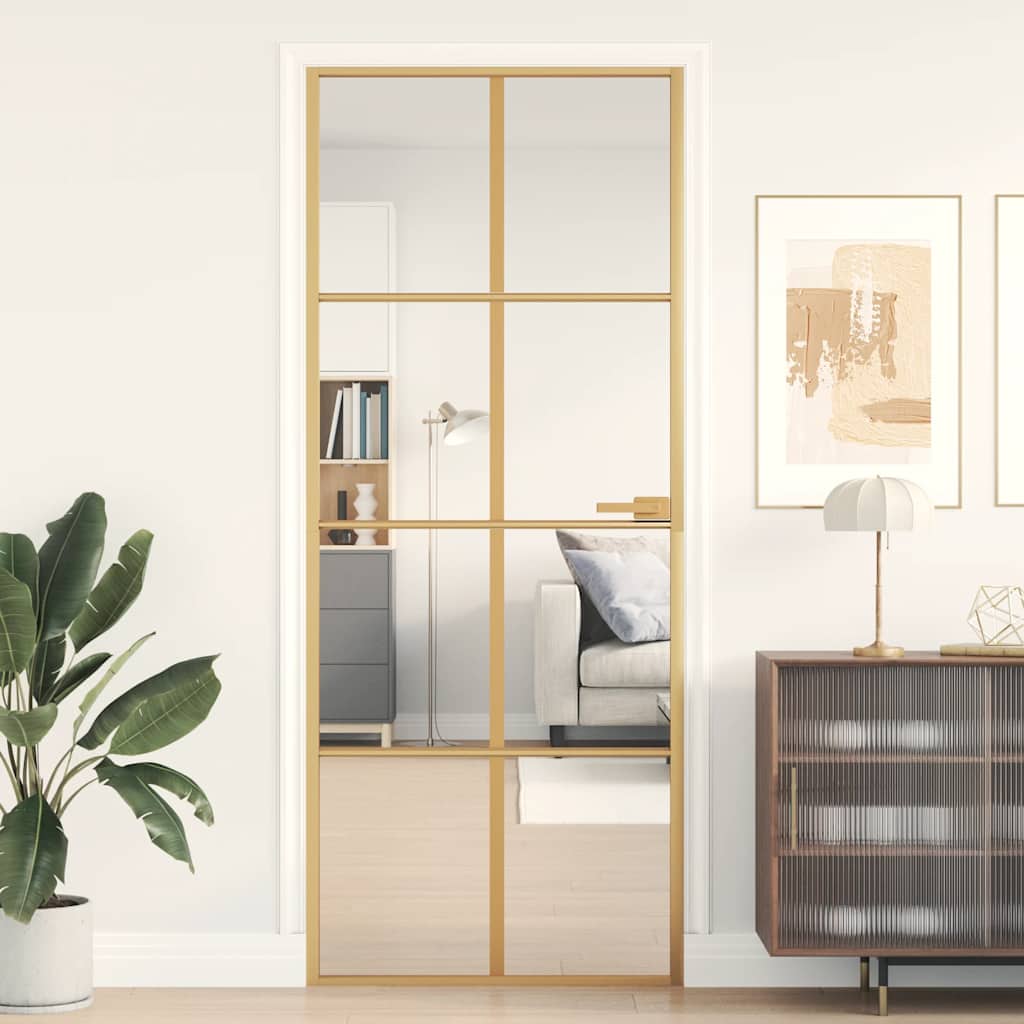 Porta Interni Sottile Oro 83x201,5cm Vetro Temperato Alluminio | homemem39