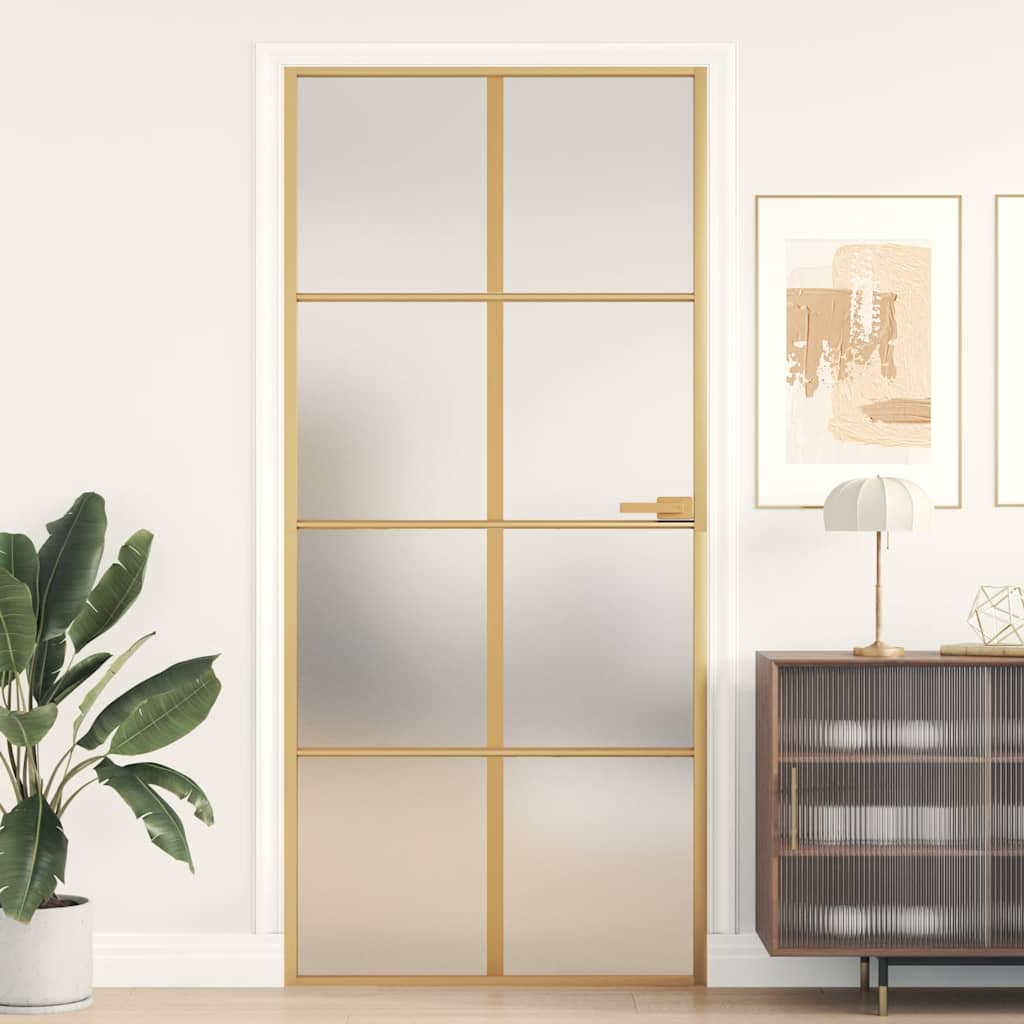Porta Interni Sottile Oro 93x201,5cm Vetro Temperato Alluminio | homemem39
