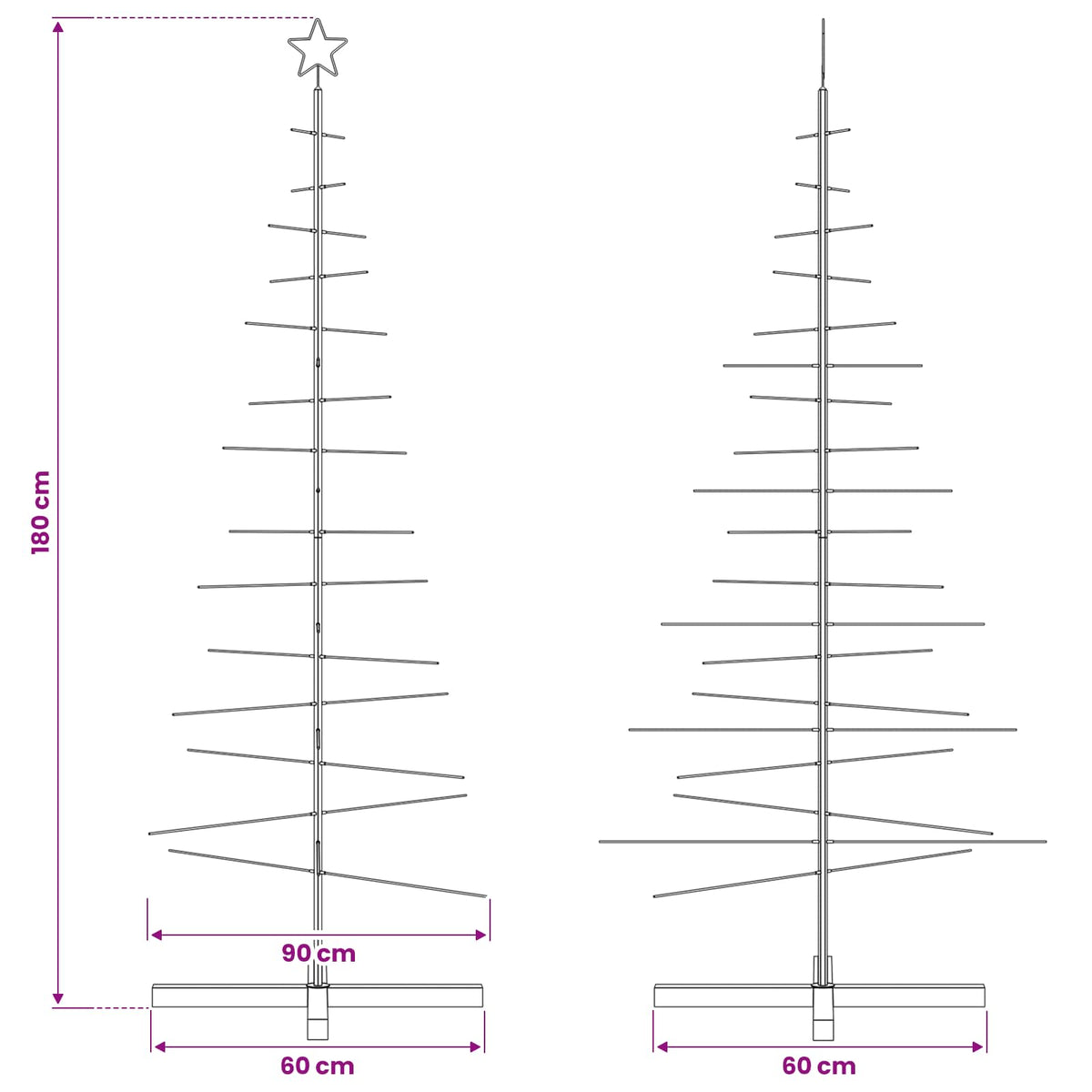 Albero di Natale in Metallo con Base in Legno Nero 180 cm