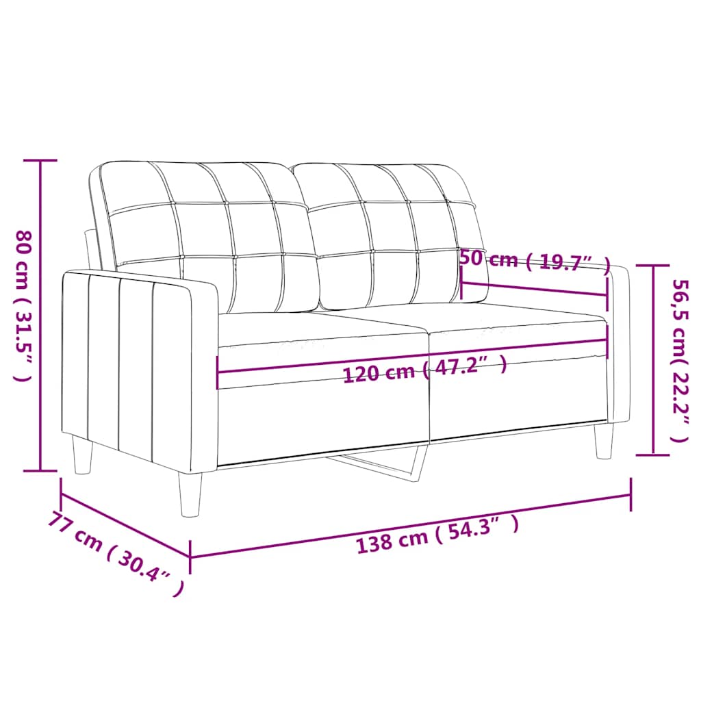 Divano a 2 Posti Crema 120 cm in Tessuto - homemem39