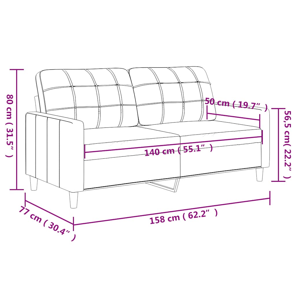 Divano a 2 Posti Tortora 140 cm in Tessuto - homemem39