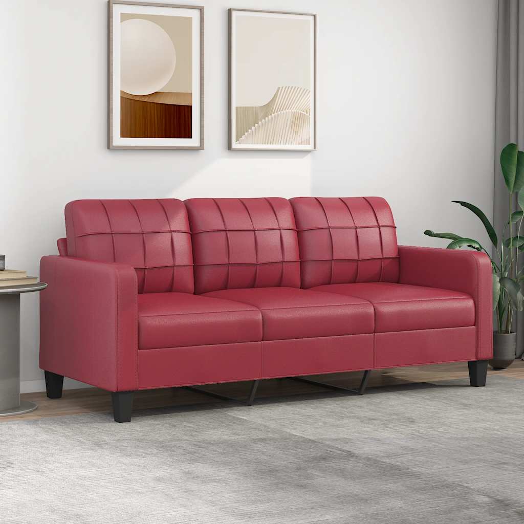 Divano a 3 Posti Rosso Vino 180 cm in Similpelle | homemem39