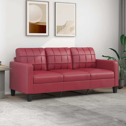 Divano a 3 Posti Rosso Vino 180 cm in Similpelle | homemem39