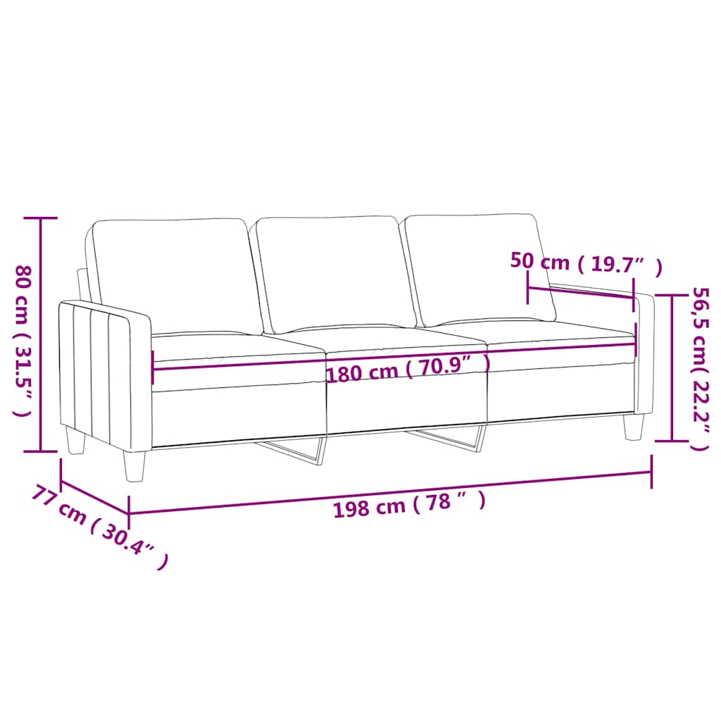 Divano a 3 Posti Nero 180 cm in Similpelle | homemem39