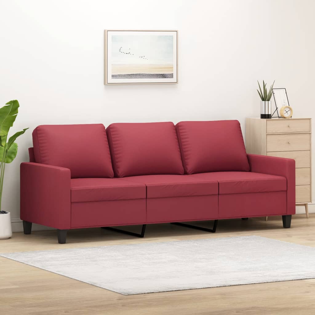 Divano a 3 Posti Rosso Vino 180 cm in Similpelle | homemem39