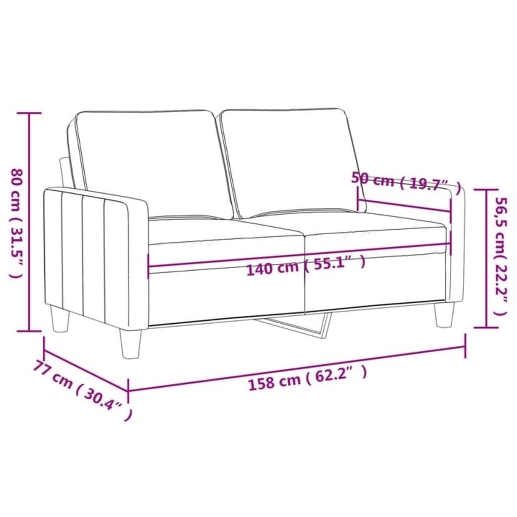 Divano a 2 Posti Crema 140 cm in Tessuto - homemem39