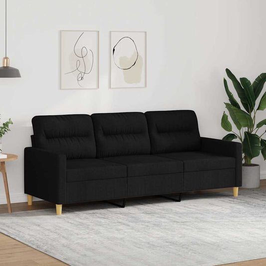 3-Seater Black Sofa 180 cm in Fabric