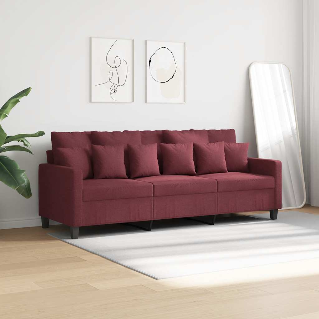 Divano a 3 Posti Rosso Vino 180 cm in Tessuto | homemem39
