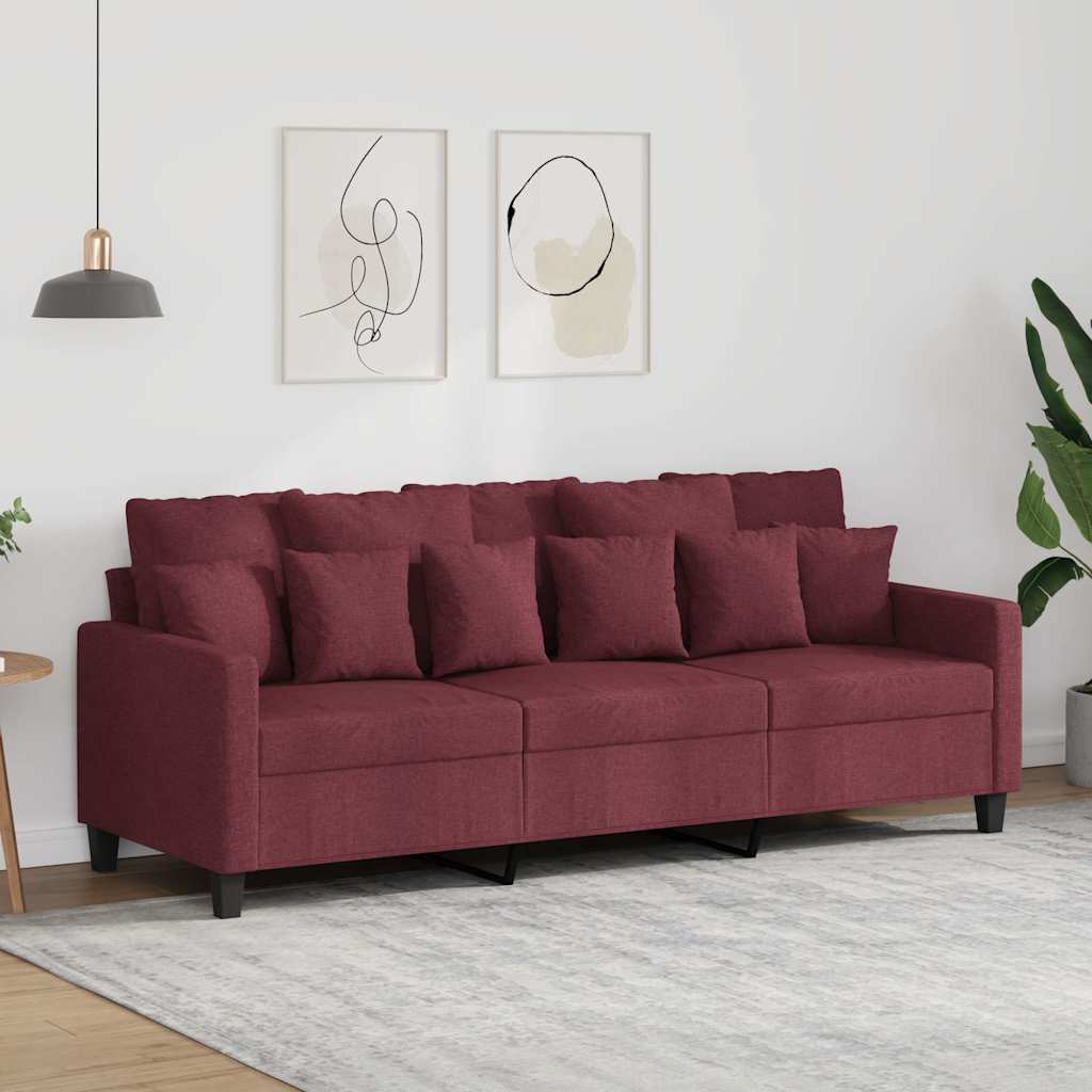 Divano a 3 Posti Rosso Vino 180 cm in Tessuto | homemem39