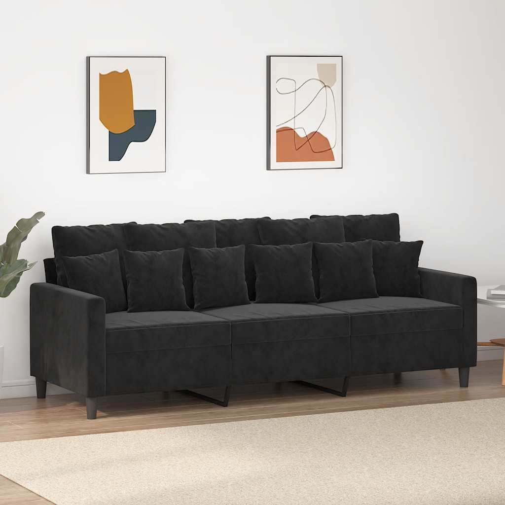 Divano a 3 Posti Nero 180 cm in Velluto | homemem39