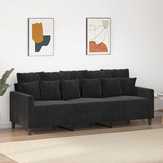 Divano a 3 Posti Nero 180 cm in Velluto | homemem39