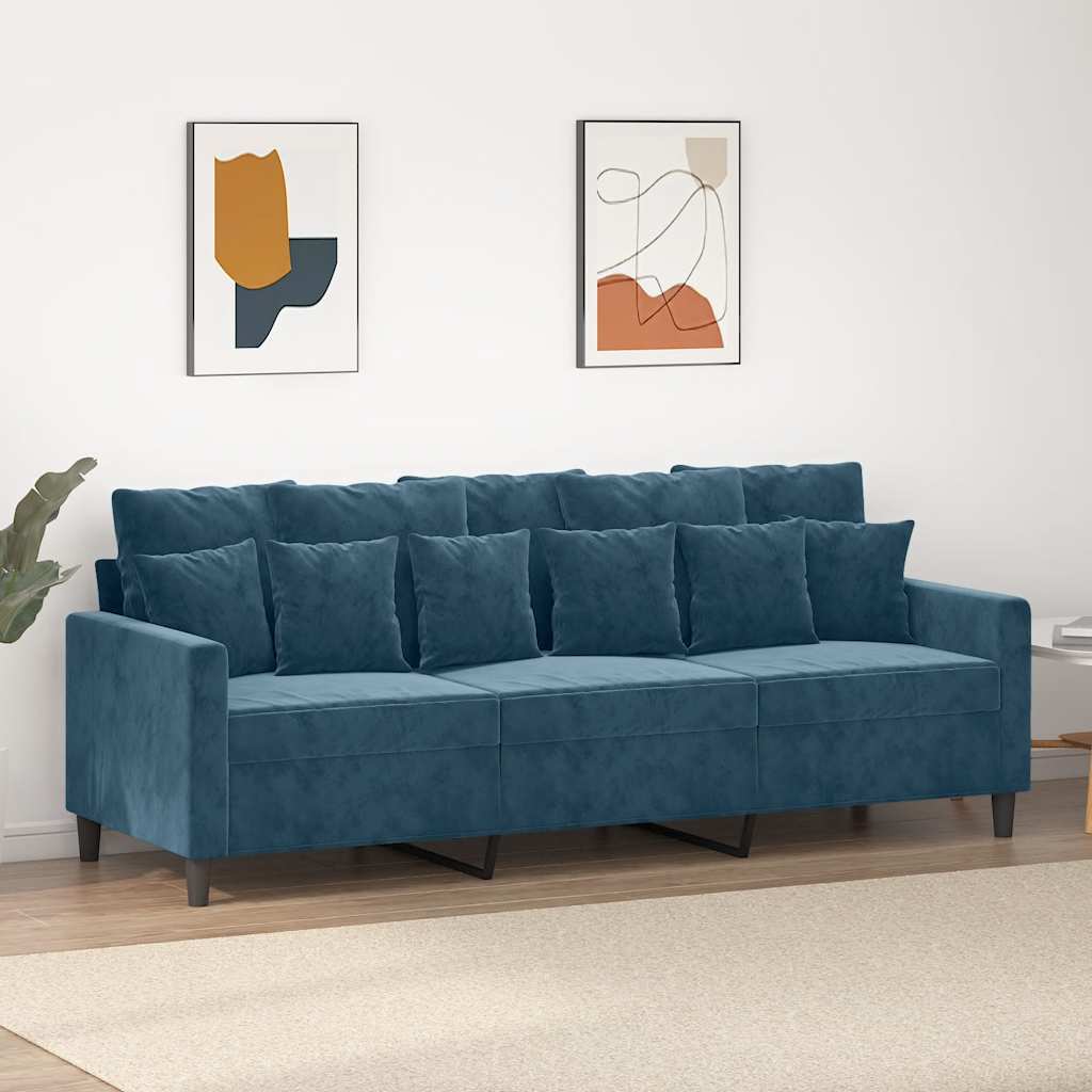 Divano a 3 Posti Blu 180 cm in Velluto | homemem39