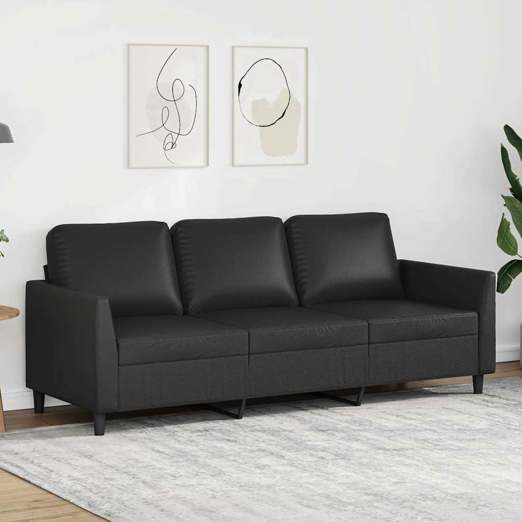 Divano a 3 Posti Nero 180 cm in Similpelle | homemem39