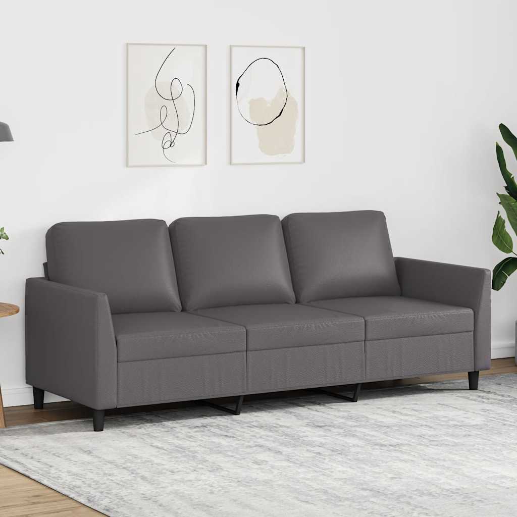 Divano a 3 Posti Grigio 180 cm in Similpelle | homemem39