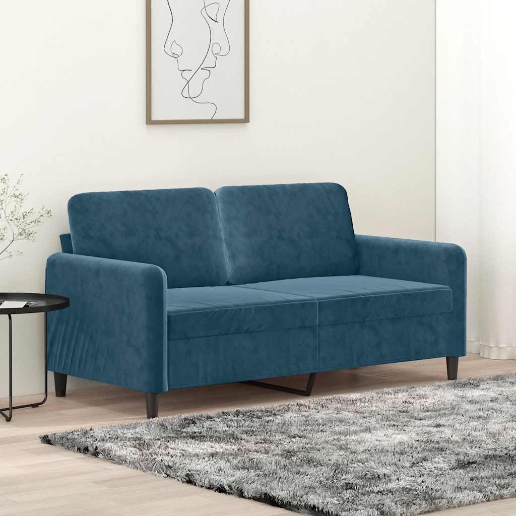 Divano a 2 Posti Blu 140 cm in Velluto | homemem39