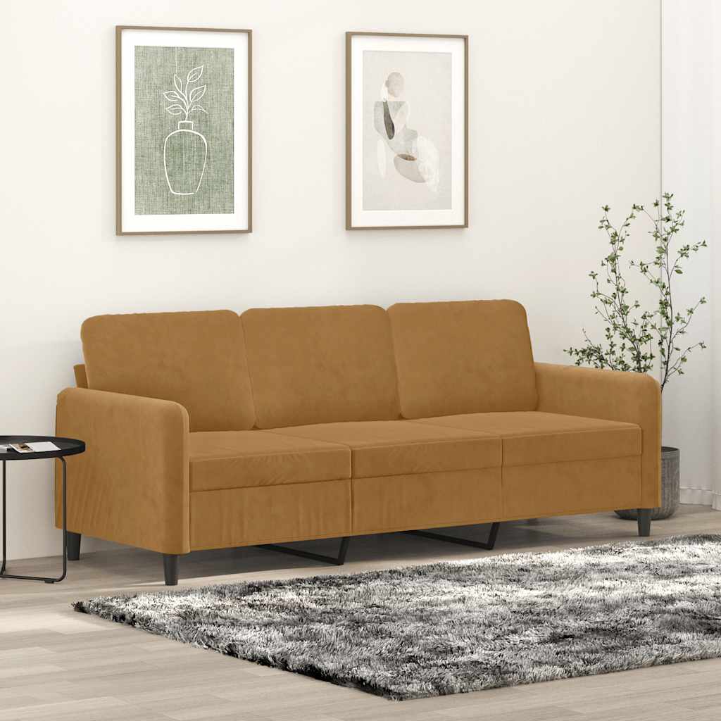 Divano a 3 Posti Marrone 180 cm in Velluto | homemem39