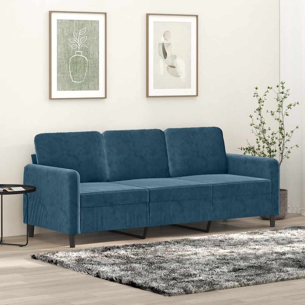 Divano a 3 Posti Blu 180 cm in Velluto | homemem39