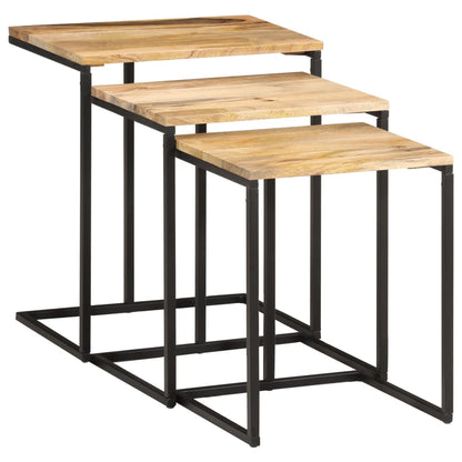 Tavolini a Incastro 3 pz in Legno Massello di Acacia - homemem39