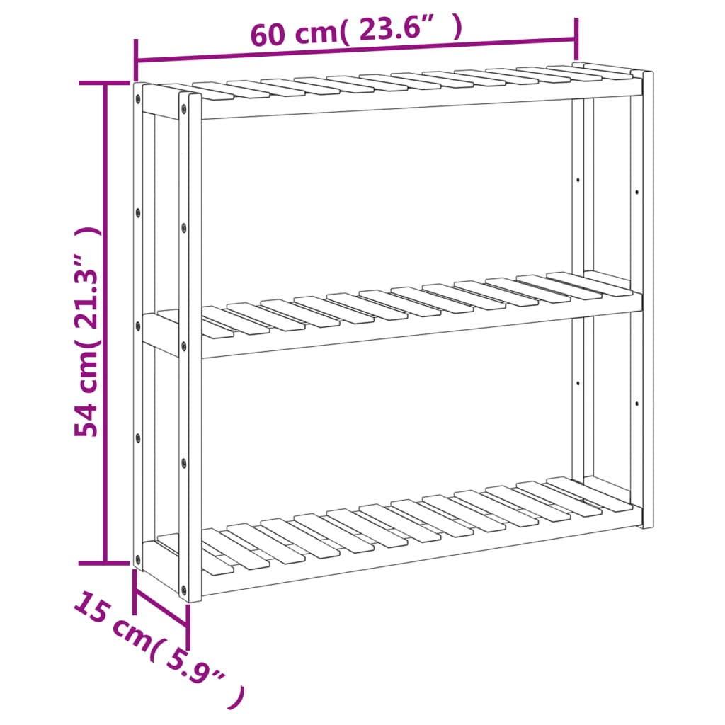 Mensola da Bagno 3 Ripiani Montaggio a Parete 60x15x54cm Bambù - homemem39