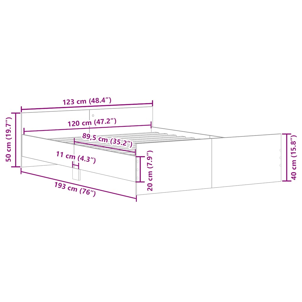 Giroletto con Testiera e Pediera Rovere Sonoma 120x190 cm