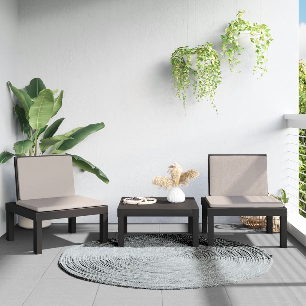 Set Salotto da Giardino 3 pz con Cuscini Antracite in PP | homemem39