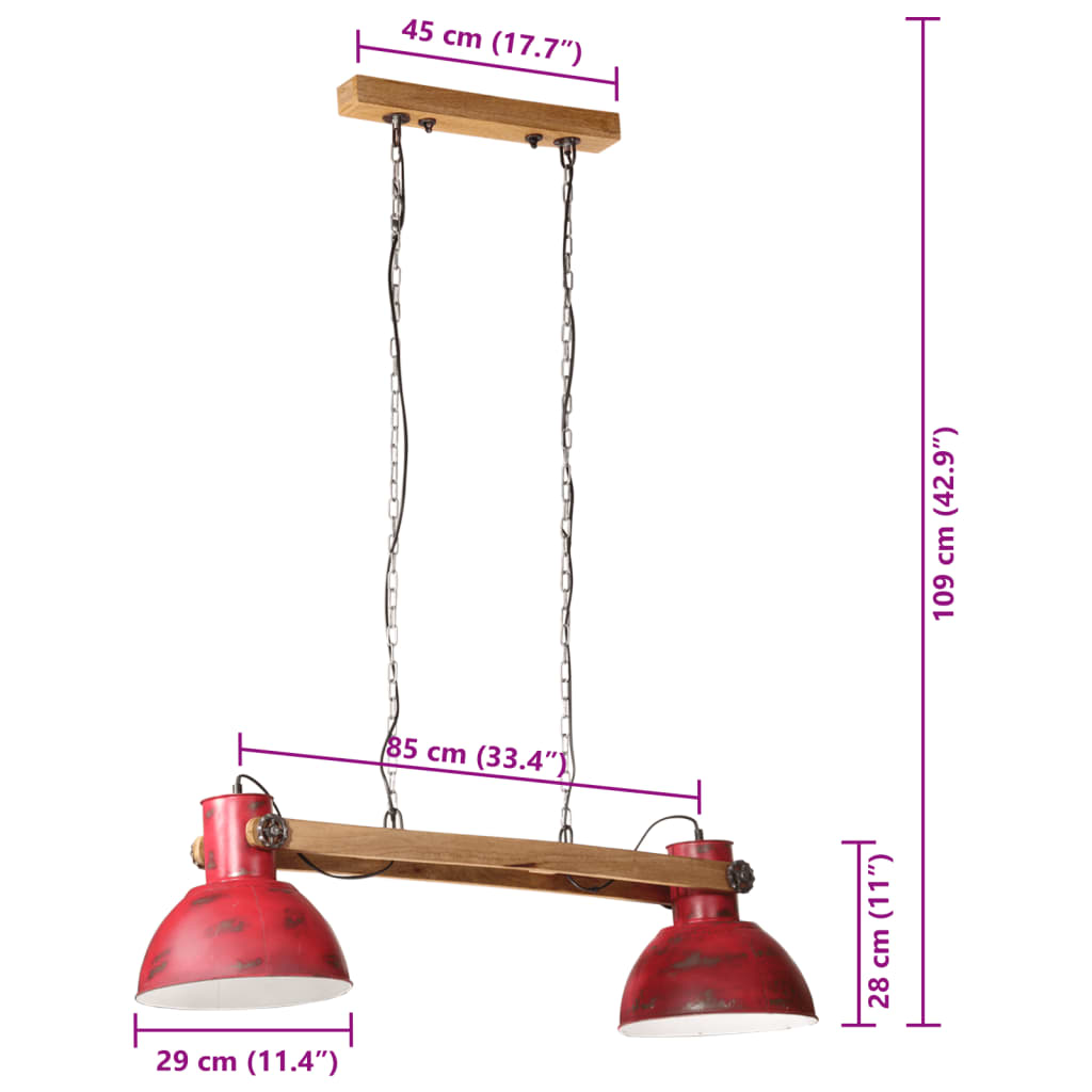 Lampada Pensile 25 W Rosso Anticato 85x28x109 cm E27 - homemem39