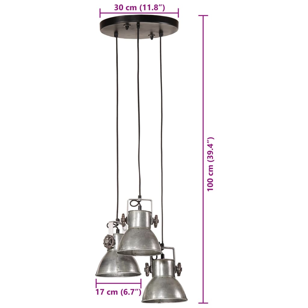 Lampada Pensile 25 W Argento Vintage 30x30x100 cm E27