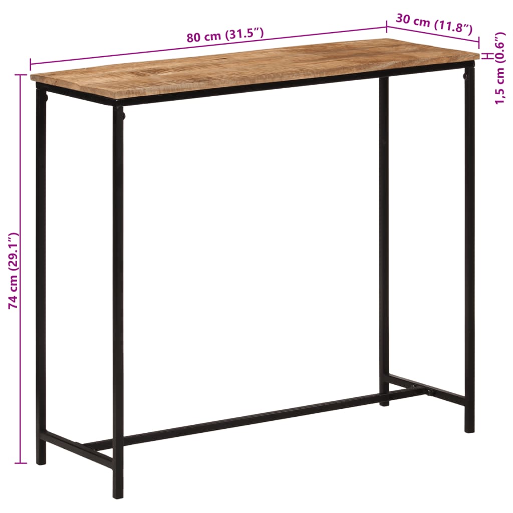 Tavolo Consolle 80x30x74 cm in Legno Massello di Mango e Ferro | homemem39