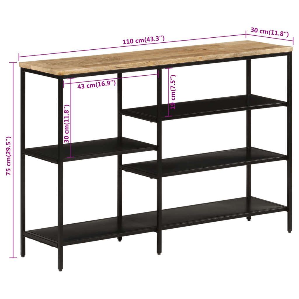 Tavolo Consolle 110x30x75cm Legno Massello Mango Grezzo e Ferro | homemem39