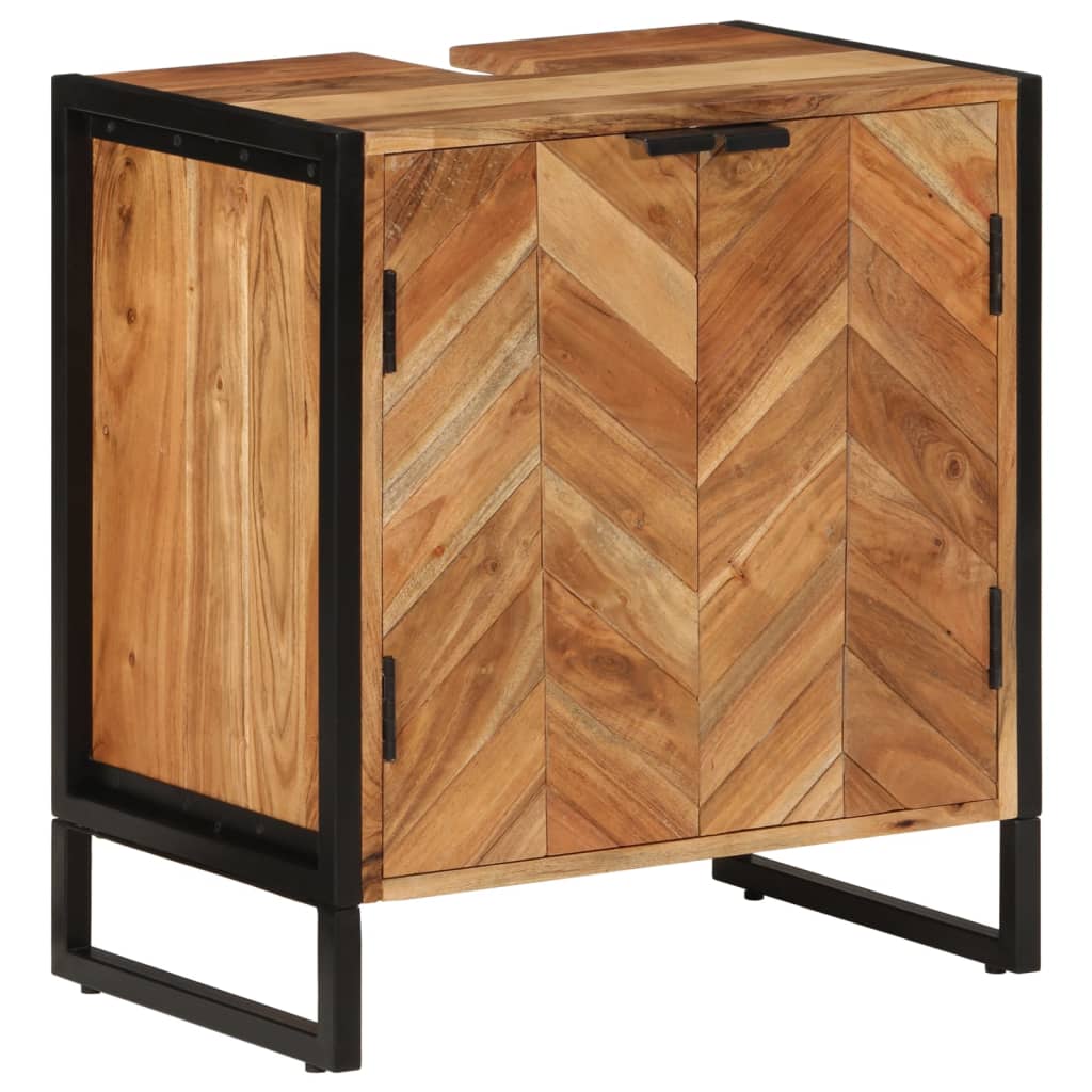 Mobile da Bagno 55x35x60 cm in Legno Massello di Acacia e Ferro