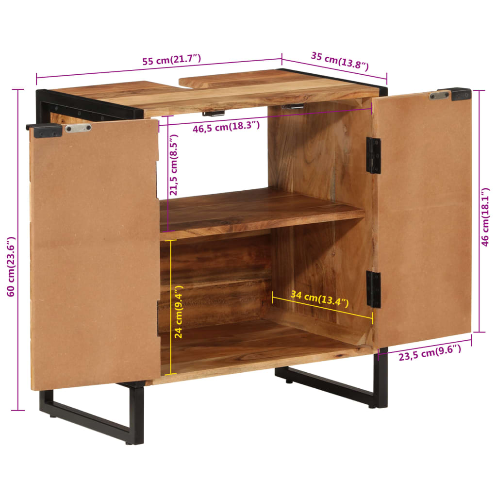 Mobile da Bagno 55x35x60 cm in Legno Massello di Acacia e Ferro | homemem39