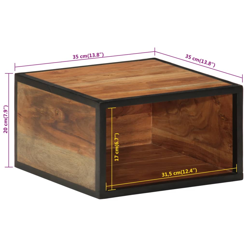 Comodino a Parete 35x35x20 cm in Legno Massello di Acacia