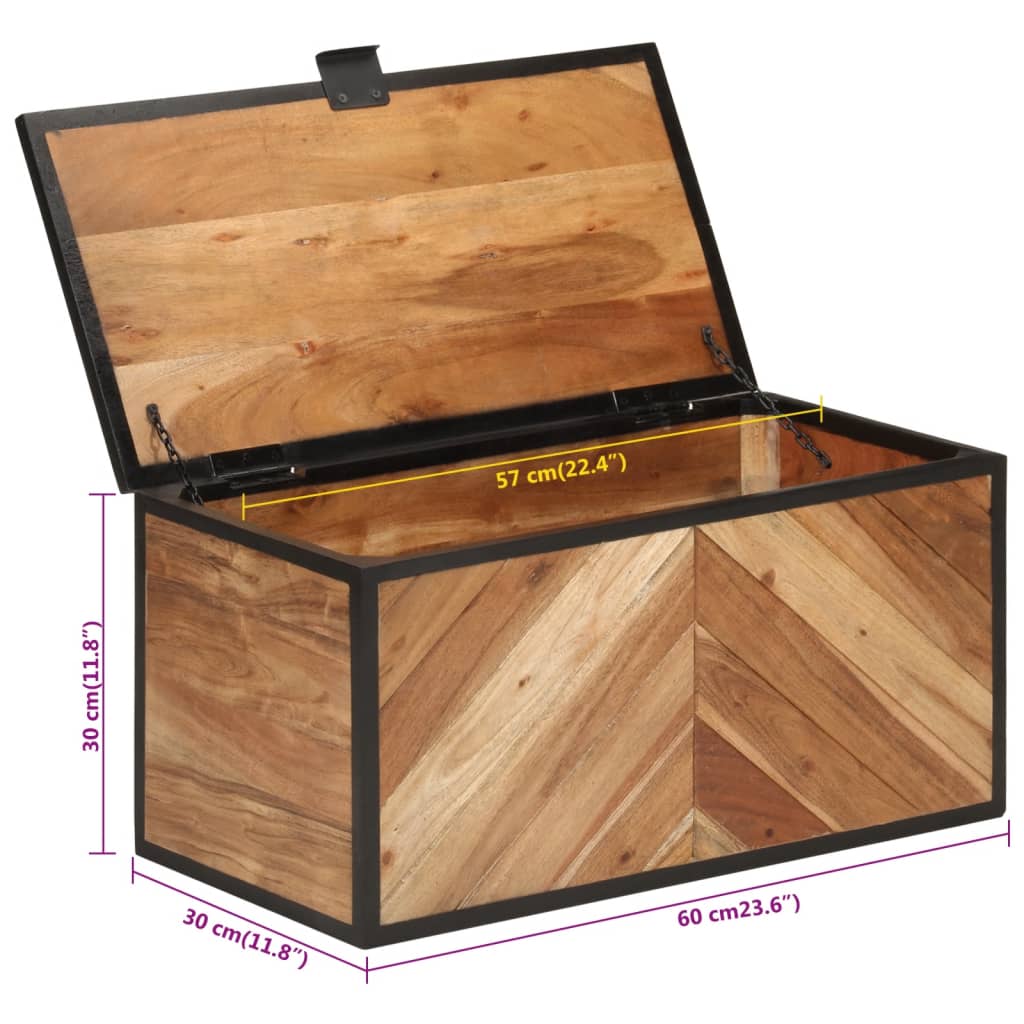 Scatola Portaoggetti 60x30x30 cm Legno Massello Acacia e Ferro