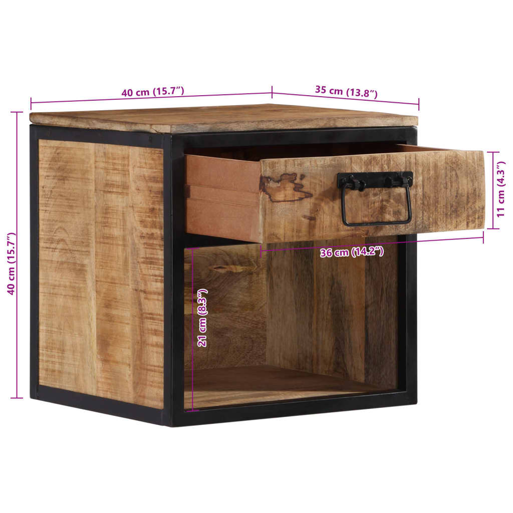 Comodino 40x35x40 cm in Legno Massello di Mango - homemem39