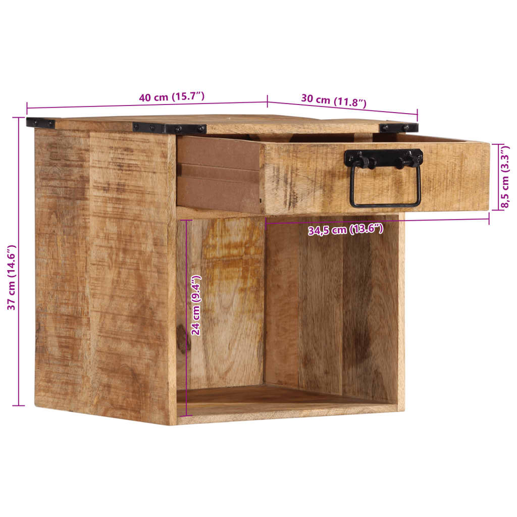 Comodino 40x30x37 cm in Legno Massello di Mango - homemem39