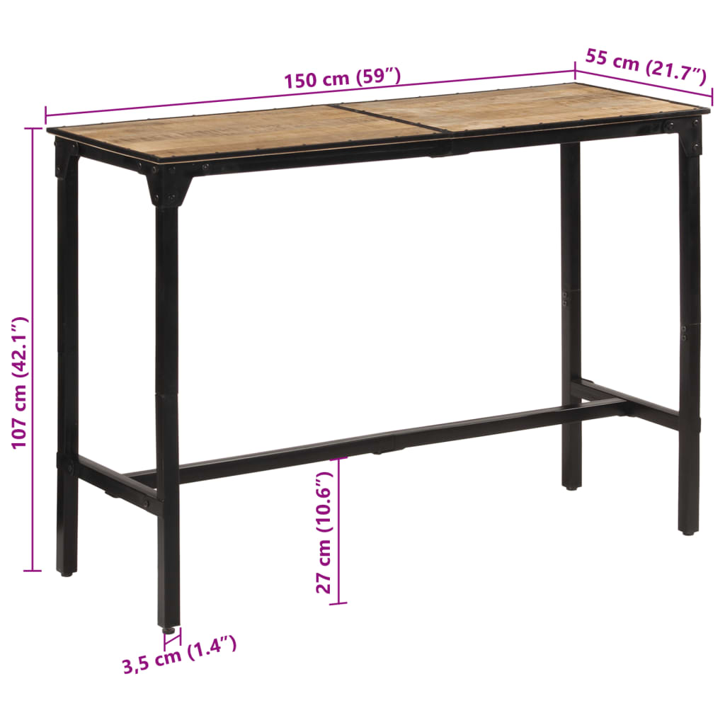 Tavolo da Bar 150x55x107 cm in Legno Grezzo Massello di Mango - homemem39