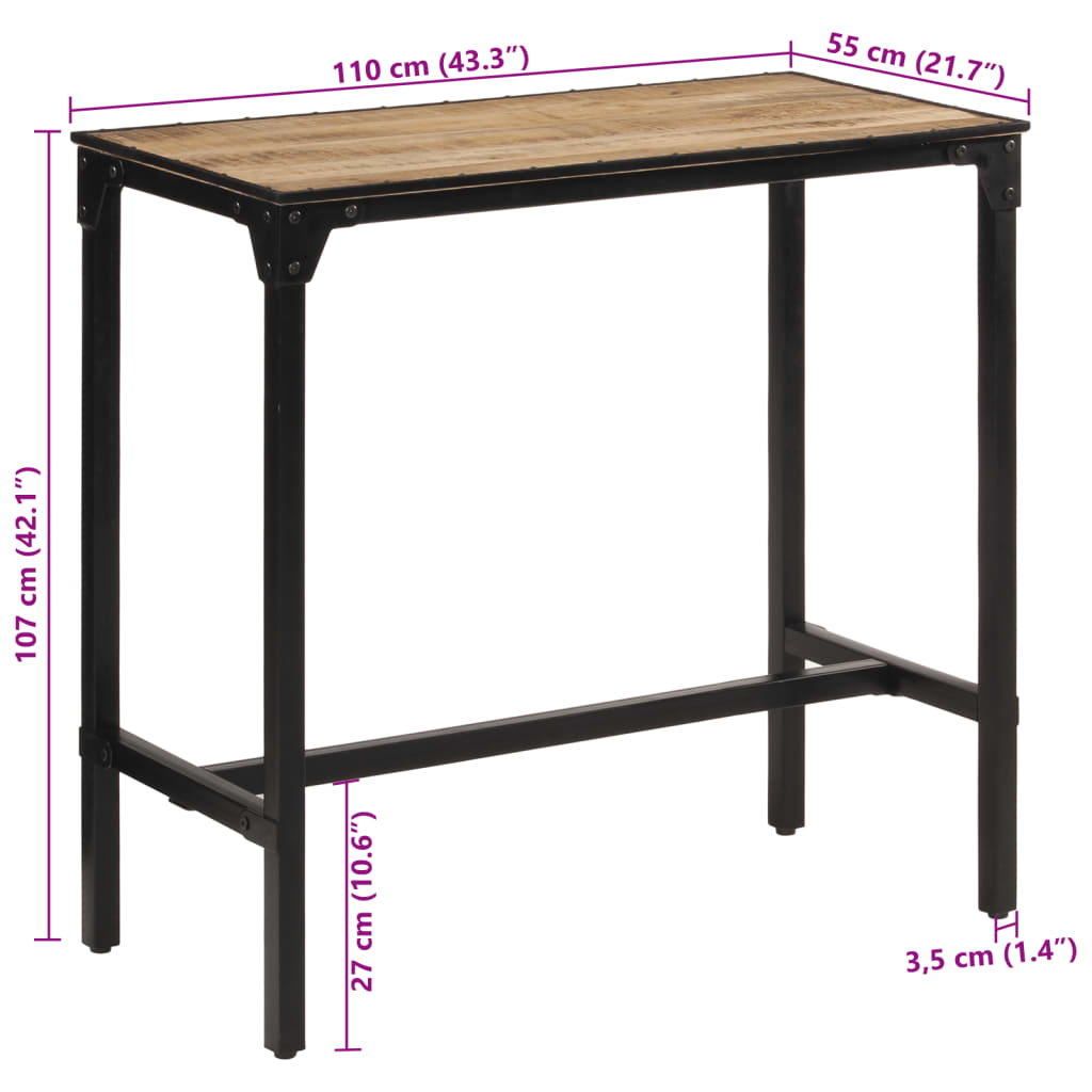 Tavolo da Bar 110x55x107 cm in Legno Grezzo Massello di Mango - homemem39