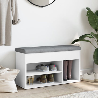 Panca Scarpiera Bianca 82x32x45,5 cm in Legno Massello | homemem39