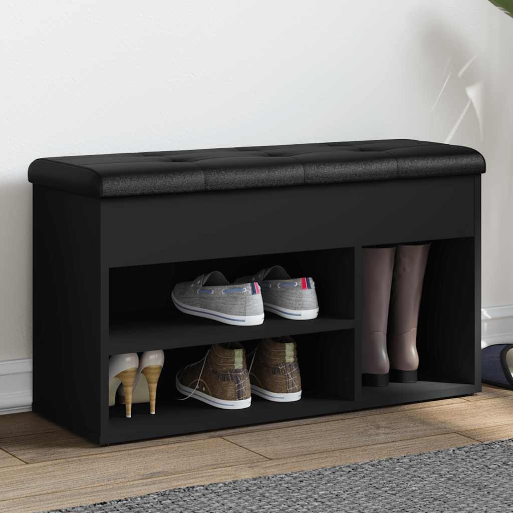 Panca Porta Scarpe Nera 82x32x45,5 cm in Legno Multistrato | homemem39